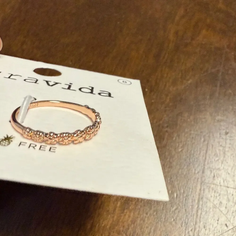 Pura Vida Floral Stacking Rings Set of Two - Brass Base with Rose Gold Plating